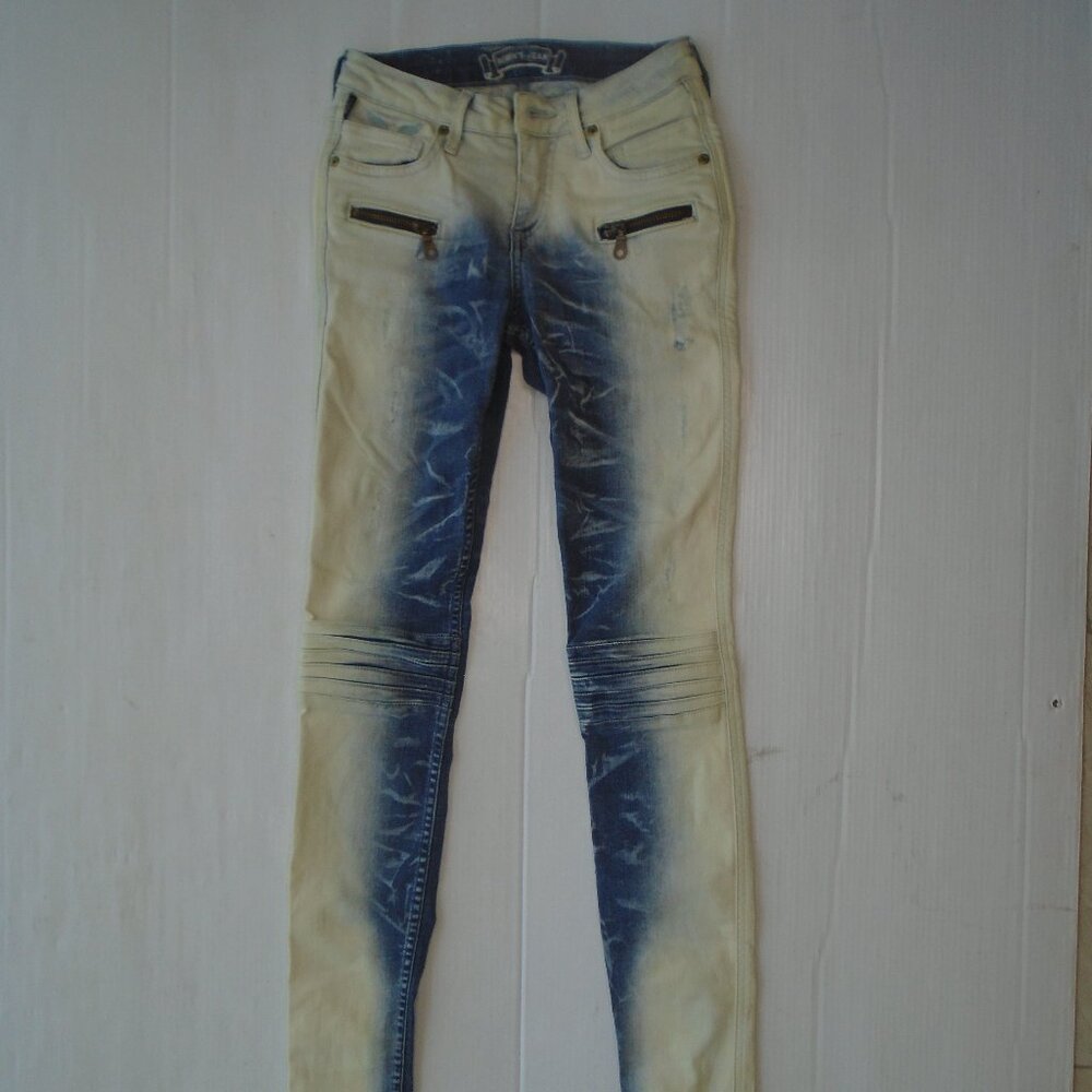 Robin's Jean Womens Motard Jeans Pants Acid Wash Skinny Size 24 Grey/Blue